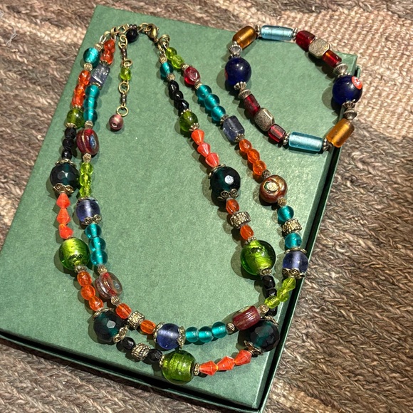 Jewelry - Multicolor Glass Bead Necklace & Bracelet Set - Vibrant Boho Style